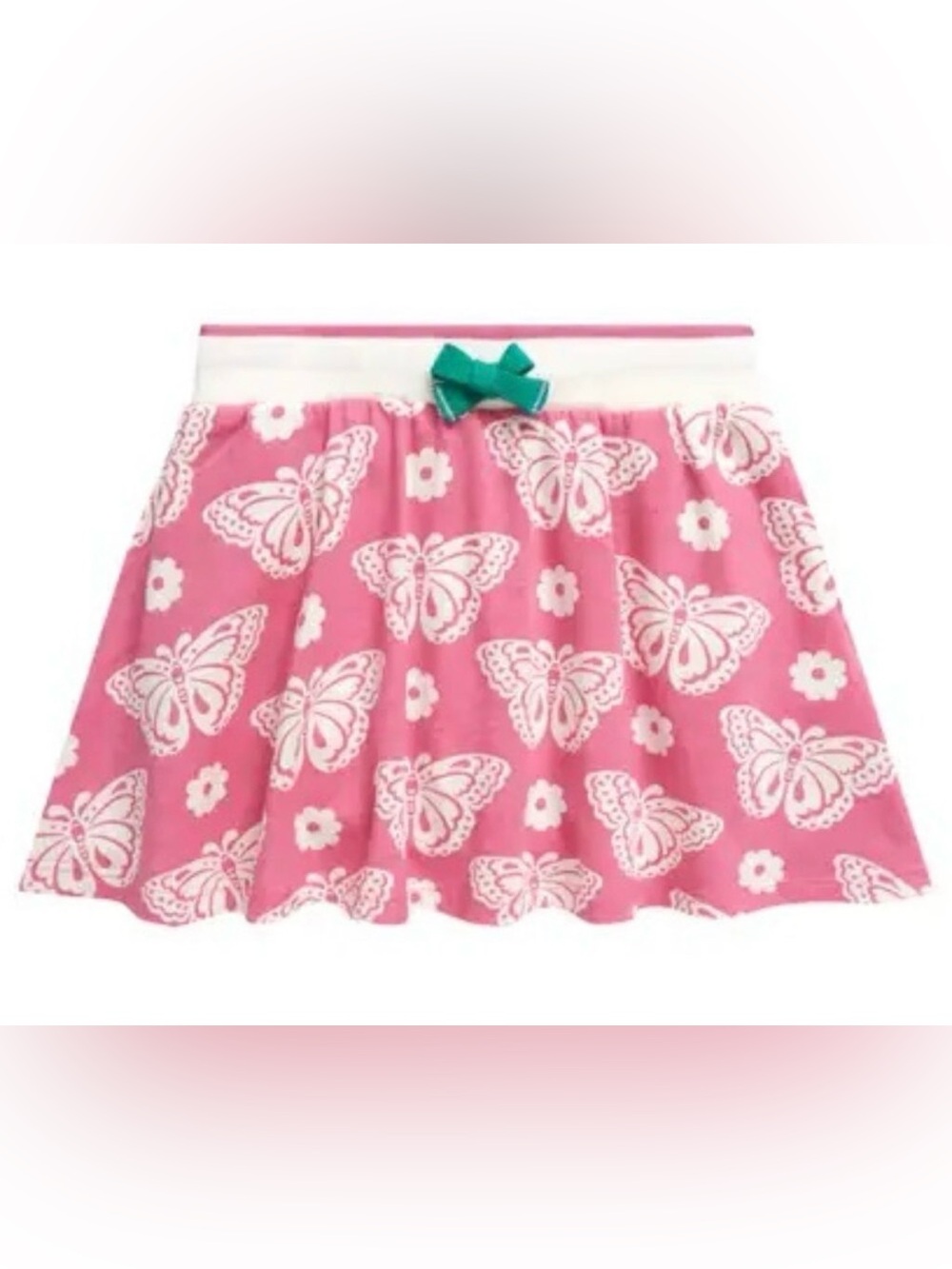 Mini Boden Pink Butterfly Print Skirt with Teal Bow